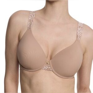 NATORI bra 40DD Beige Nude Pure Luxe Floral Lace Straps Back Closure Like New